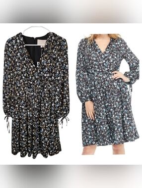 Gal Meets Glam Celeste Londyn Style Ditsy Floral V-Neck Modest Dress